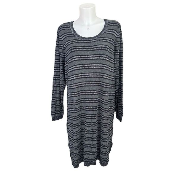 Lane Bryant Black Round Neck Gray Metallic Stripe Sweater Dress sz 18/20 NEW - Picture 1 of 9